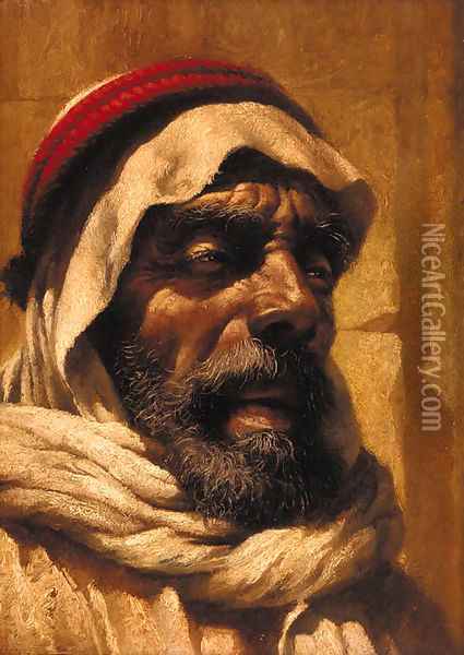Portrait of a bearded Arab, bust-length, wearing a headdress Oil Painting - German School