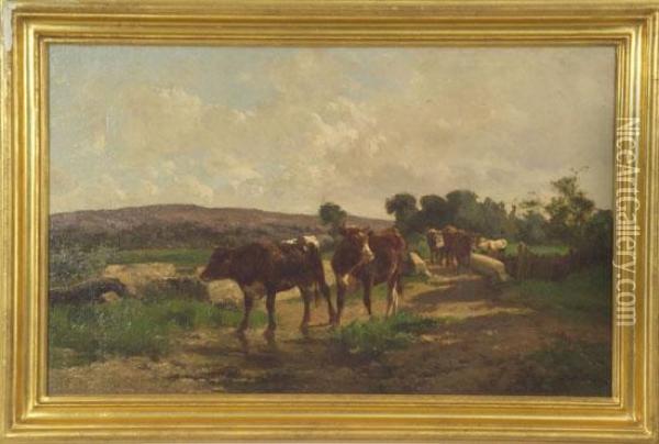 Campagna Con Mucche Oil Painting - Charles Quinsac