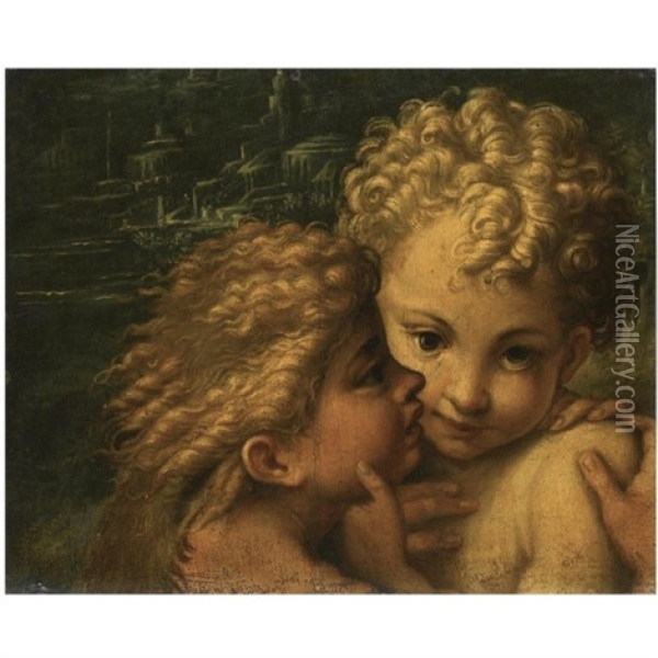 The Christ Child And The Infant Saint John The Baptist Oil Painting -  Parmigianino