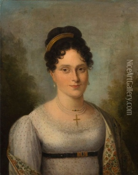 Portrait De Femme Oil Painting - Jean-Francois-Marie Bellier