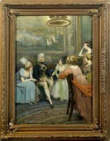Unterhaltung In Einem Salon Zur Zeit Napoleon Bonapartes Oil Painting - Felician Von Myrbach-Reinfeld