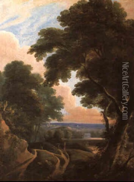 Waldlandschaft Mit Fernblick Und Reisenden Oil Painting - Jacques d' Arthois