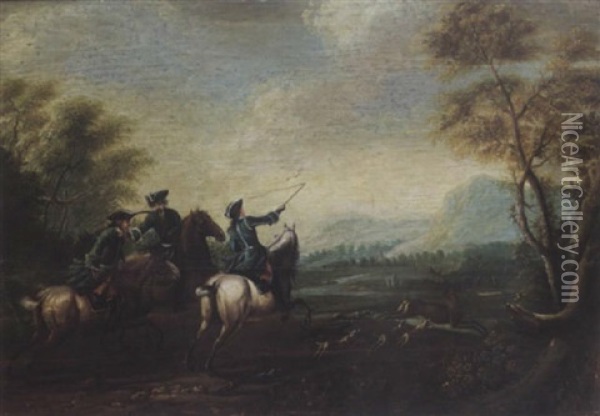 A Hunting Scene Oil Painting - Johann Elias Ridinger