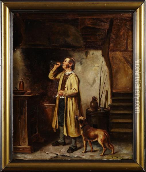 Koksinterior Med Man Och Hund Oil Painting - August Jernberg