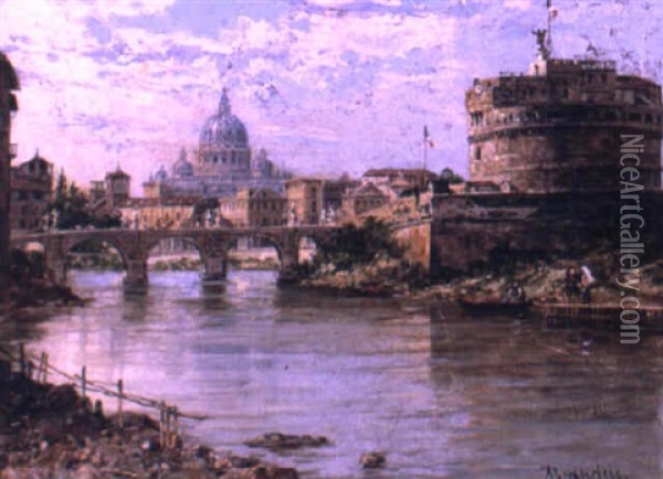 A View Of Rome With Castel Sant'angelo Oil Painting - Antonietta Brandeis