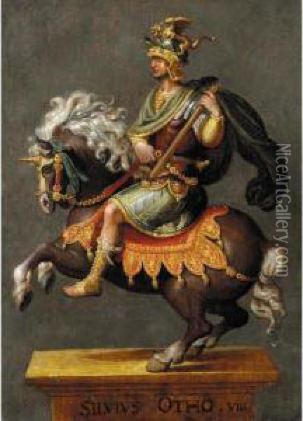 An Equestrian Portrait Of Emperor Salvius Otto (ad 32-69) On Horseback Oil Painting - Antonia Tempesta