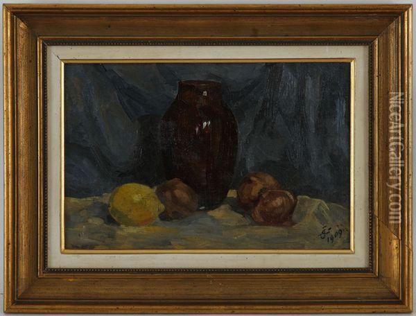 Nature Morte Aux Oignons Et Citron 
Huile Sur Toile Marouflee Sur Carton Oil Painting - Jules Crosnier