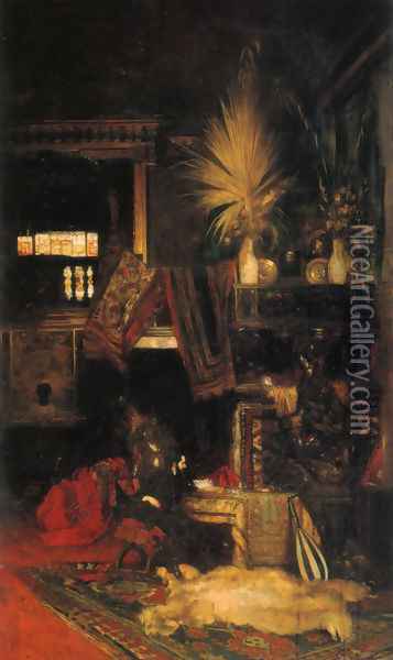 Hans Makart in seinem Atelier (Hans Makart in his Atelier) Oil Painting - Eduard Charlemont