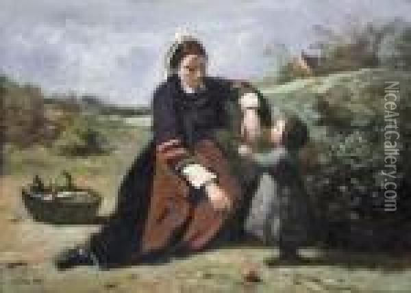 Bretonne Avec Sa Petite Fille Oil Painting - Jean-Baptiste-Camille Corot
