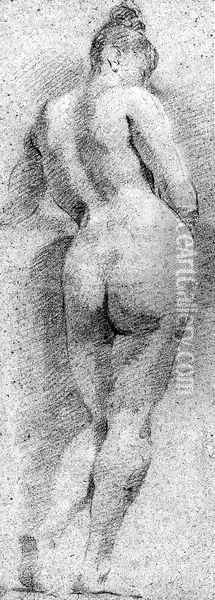 A female Nude seen from behind Oil Painting - Johann Georg Grassmair