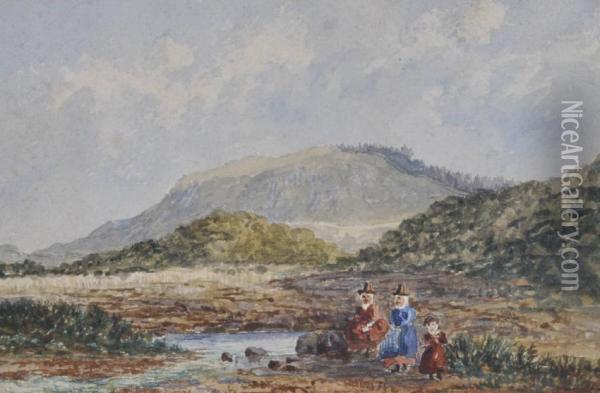 Welsh Women In A
Landscape Oil Painting - William Charles Bell