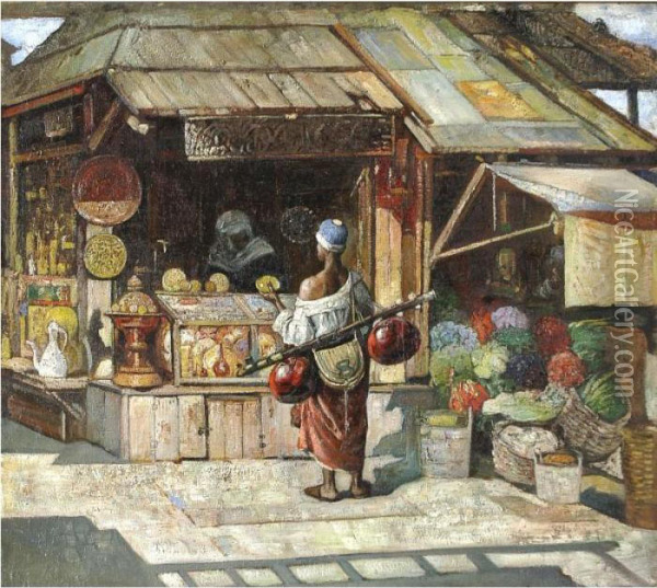 An Arab Marketplace Oil Painting - Gyula Tornai