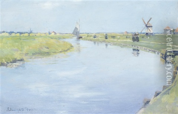 A Dutch River In Summer Oil Painting - Stanhope Forbes
