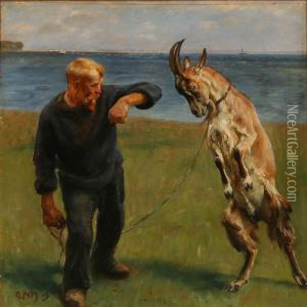 Manden Med Bukken Oil Painting - Niels Pedersen Mols