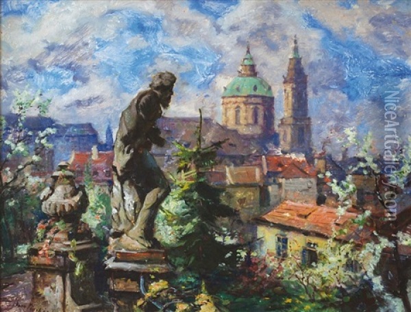 Sculpture In The Garden Of Prague Castle Oil Painting - Iaro Prochazka