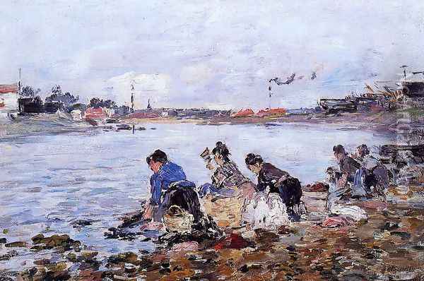 Laundresses on the Banks of the Touques VI Oil Painting - Eugene Boudin