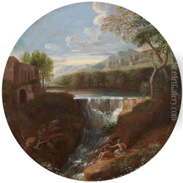 Landscape With A Waterfall Oil Painting - Gaspard Dughet