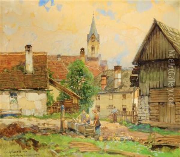 A Village Oil Painting - Fritz Lach