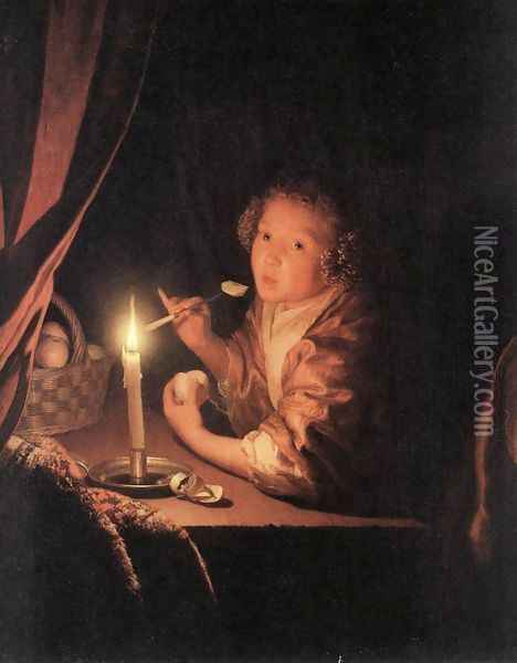 Girl Eating an Apple 1675-80 Oil Painting - Godfried Schalcken