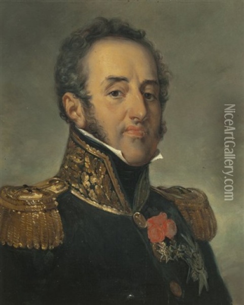 Portrait Du Marechal Louis-gabriel Suchet, Duc D'albufera (after Horace Vernet) Oil Painting - Jean Sebastien Rouillard