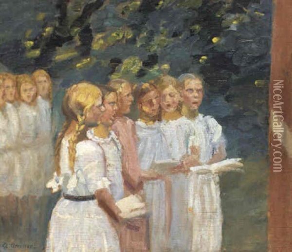 Morgensang, Dannebrog Hejses Oil Painting - Anna Kirstine Ancher