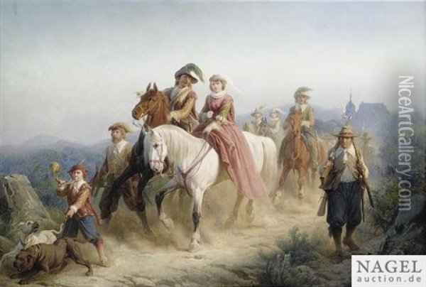 A Noble Hunting Party Oil Painting - Christian Sell