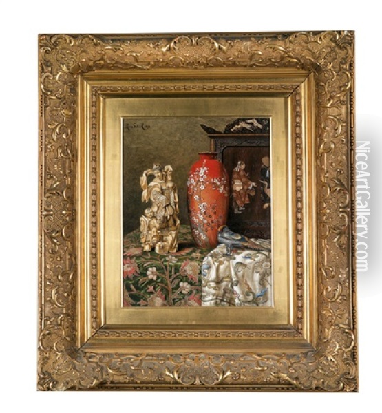 Stillleben Mit Asiatischer Vase Und Elfenbeinfigur Oil Painting - Max Schoedl