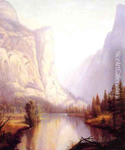 View of Yosemite Oil Painting - James Hope