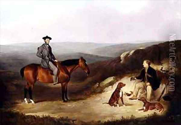John Kerr Watson Mounted on a Shooting Pony with his Keeper on the Yorkshire Moors Oil Painting - Joshua Dalby