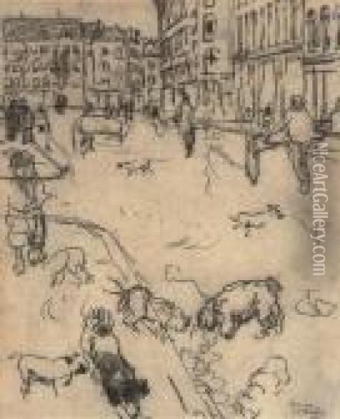 On The Rembrandt Square, Amsterdam Oil Painting - Isaac Israels