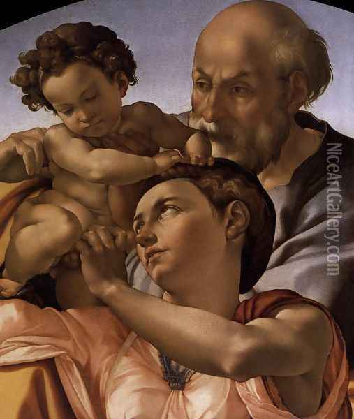 The Doni Tondo (detail) c. 1506 Oil Painting - Michelangelo Buonarroti