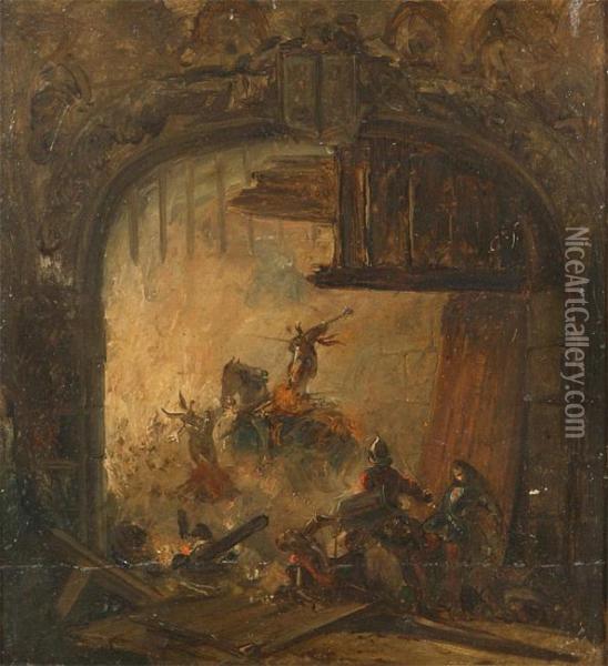 'prise D'un Chateau' Oil Painting - Nicaise de Keyser