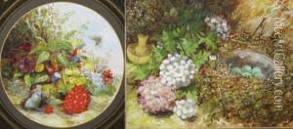 Bird's Nest And Flowers (#) Pansies On A Bank Oil Painting - Joseph Such