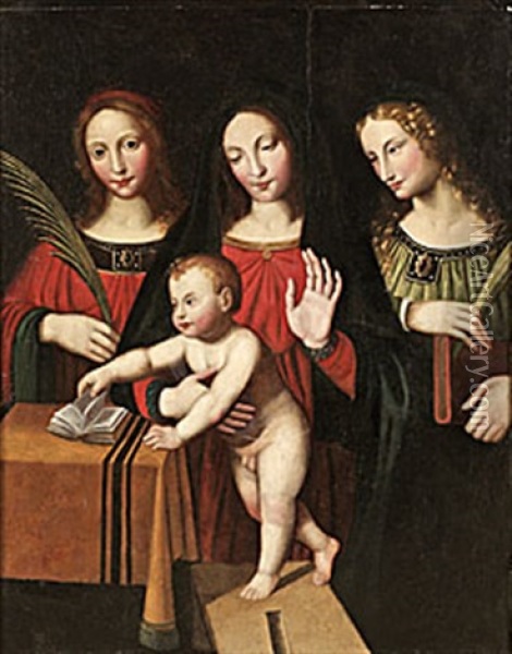 Madonnan Med Barnet Samt S:ta Katarina Och S:ta Barbara Oil Painting - Bernardino Luini