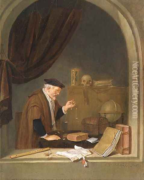 An Old Man Weighing Gold, 1667 Oil Painting - Quiringh Gerritsz. van Brekelenkam