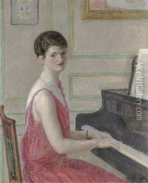 Woman At A Piano Oil Painting - Frederick Carl Frieseke