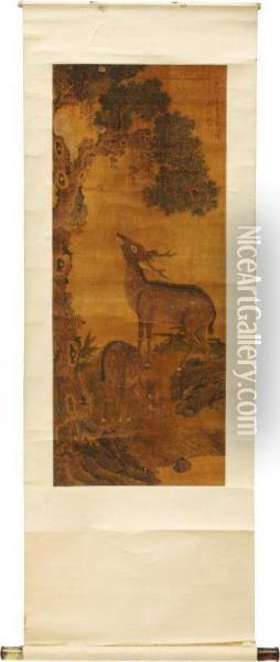 Landskap Med Hjortar Och Apa Oil Painting - Qianlong