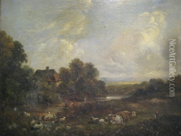 Landscape With Cattle Oil Painting - Richard H. Hilder