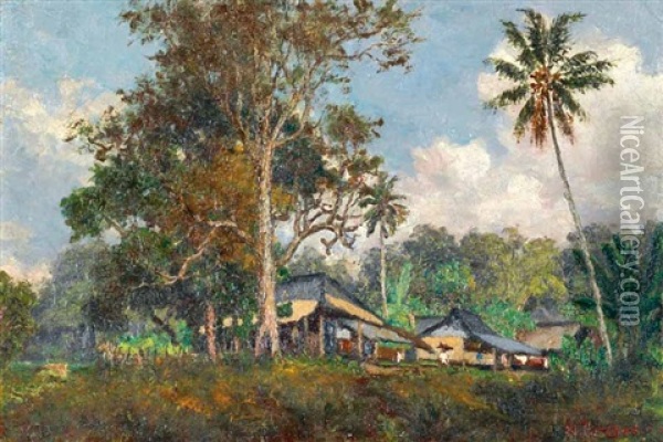 View Of A Javanese Kampong Oil Painting - Mas Pirngadie