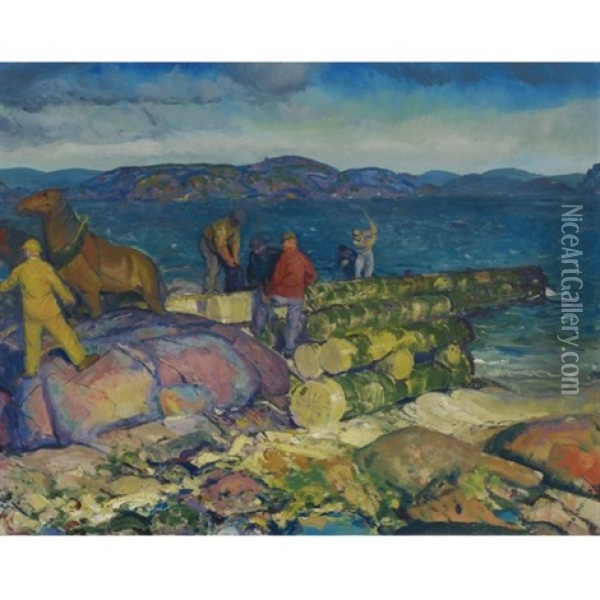 Dock Builders Oil Painting - George Bellows