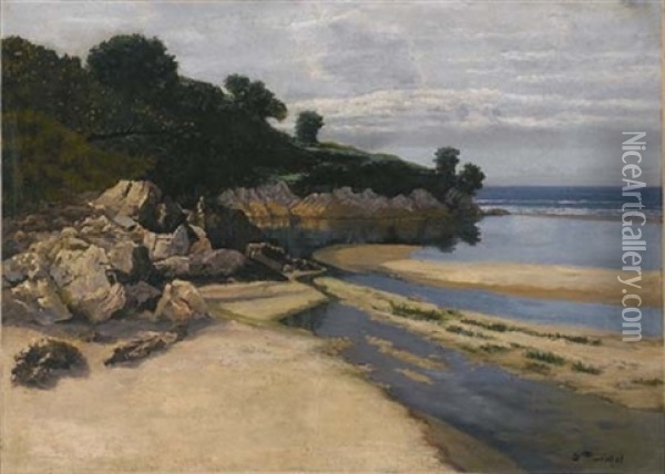 A Rocky Coastal Landscape Oil Painting - Santiago Rusinol