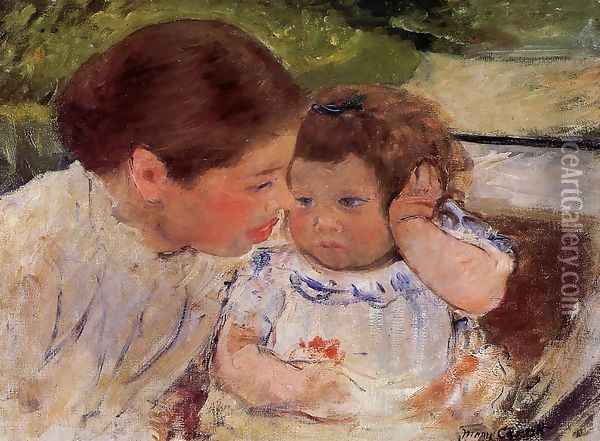Susan Comforting The Baby Oil Painting - Mary Cassatt