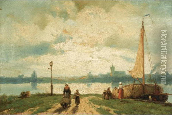 A View Of Maassluis Oil Painting - Johannes Hermann Barend Koekkoek