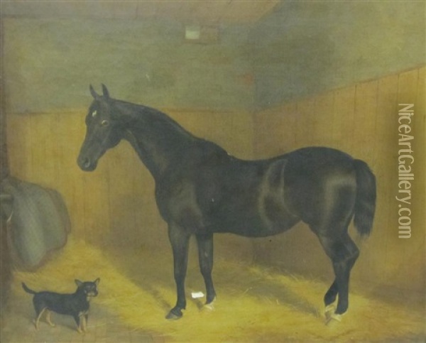 Study Of A Hunter In A Stable With A Dog Oil Painting - John Paul