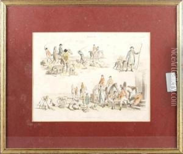 A Set Of Four Hand Coloured Hunting Prints Oil Painting - Henry Thomas Alken