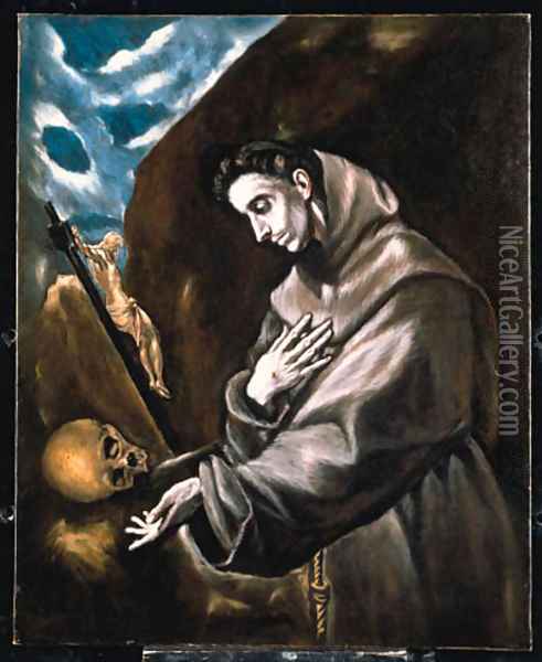 Saint Francis Standing in Meditation Oil Painting - El Greco (Domenikos Theotokopoulos)