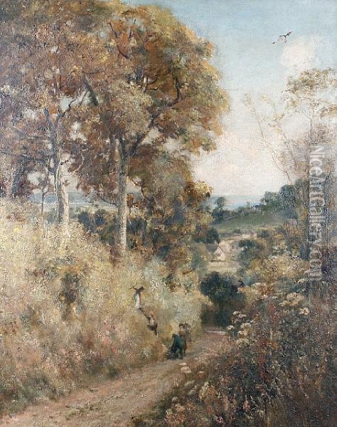 Figures On A Country Lane Oil Painting - Charles James Fox