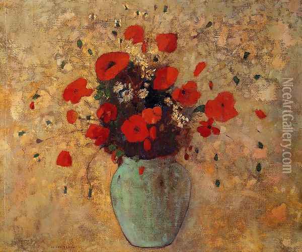 Vase Of Poppies Oil Painting - Odilon Redon