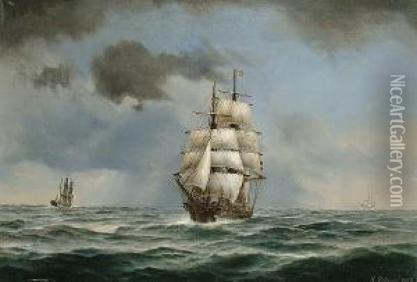 A Merchantman Under Full Sail Oil Painting - Heinrich And. Sophus Petersen