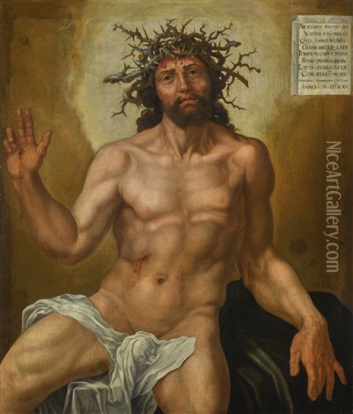 Christ As The Man Of Sorrows Oil Painting - Maerten Jacobsz van Heemskerck